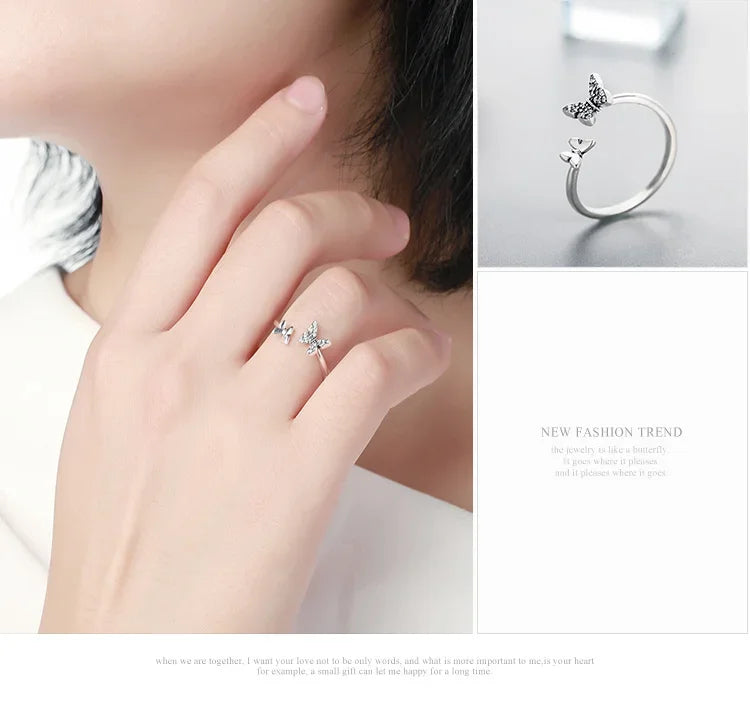Dazzling Butterfly Sterling Silver Open Ring: A Symbol of Freedom