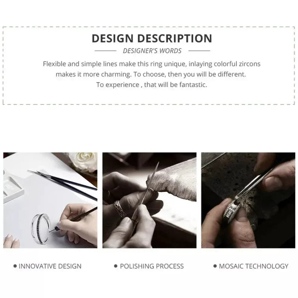 Breathtaking 925 Sterling Silver Double Circle Black Clear Cz Stackable Ring