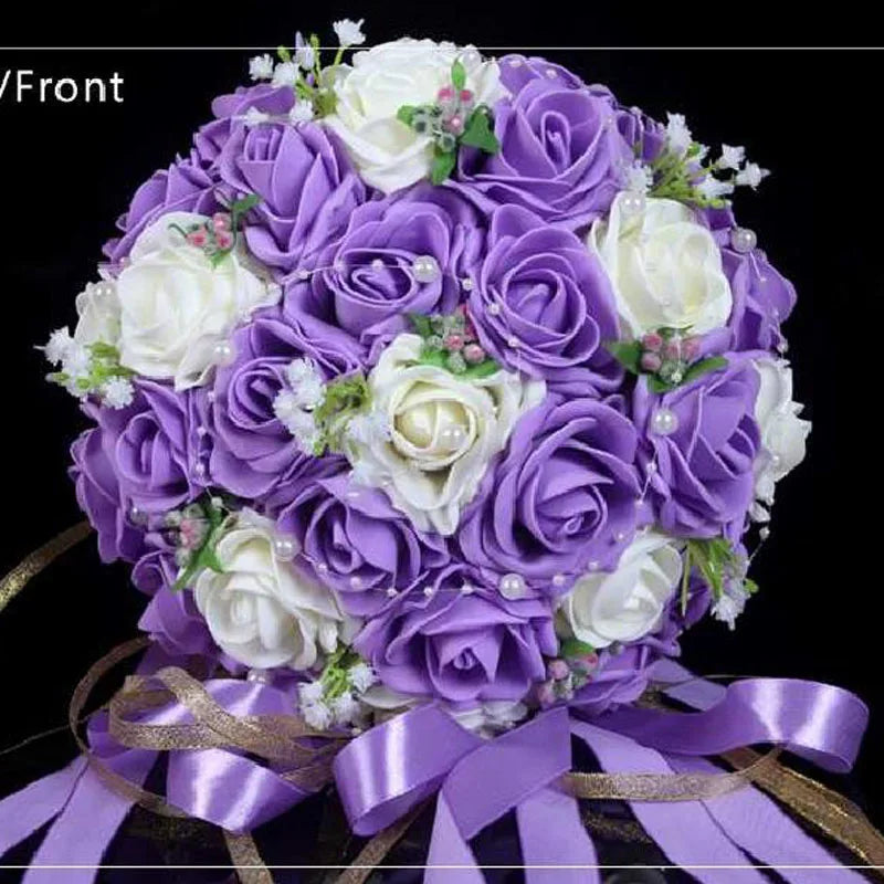 Perfectlifeoh Burgundy Wedding Bouquet Pink/Red/White/Royal Blue Bridal Bridesmaid  Artificial Flower Rose Bride