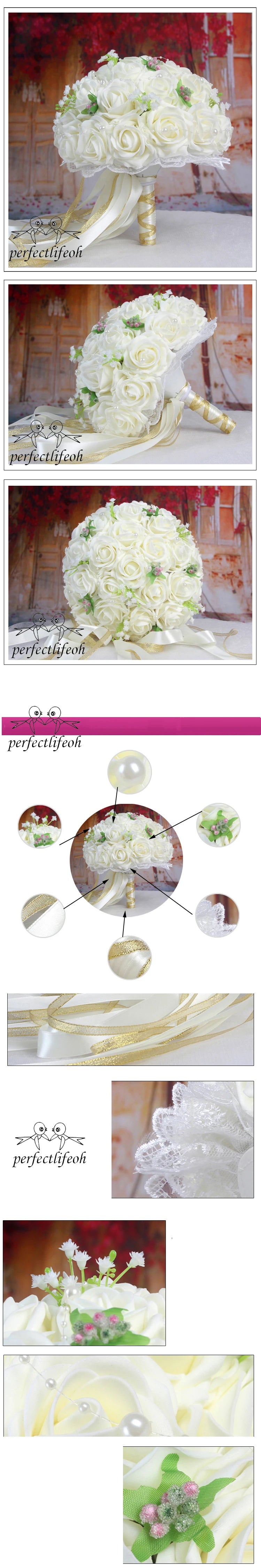 Perfectlifeoh Burgundy Wedding Bouquet Pink/Red/White/Royal Blue Bridal Bridesmaid  Artificial Flower Rose Bride