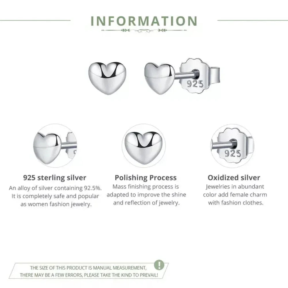 925 Sterling Silver Petite Plain Hearts Stud Earrings | Minimalist Fine jewelry