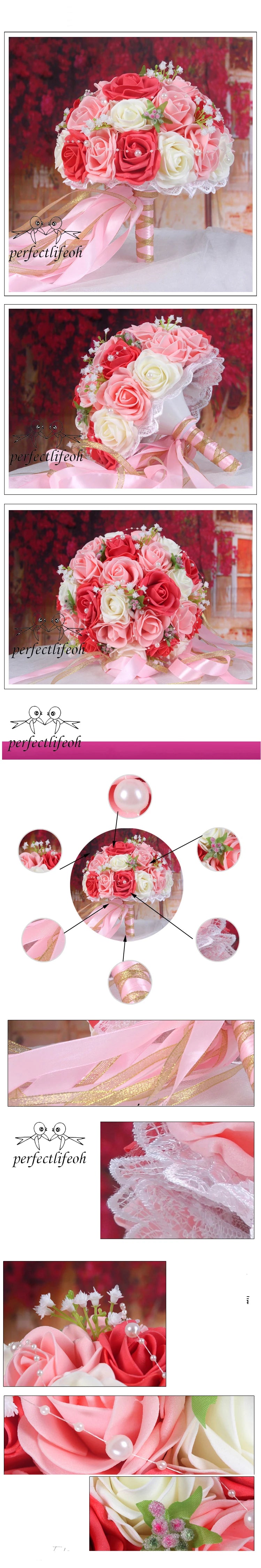 Perfectlifeoh Burgundy Wedding Bouquet Pink/Red/White/Royal Blue Bridal Bridesmaid  Artificial Flower Rose Bride