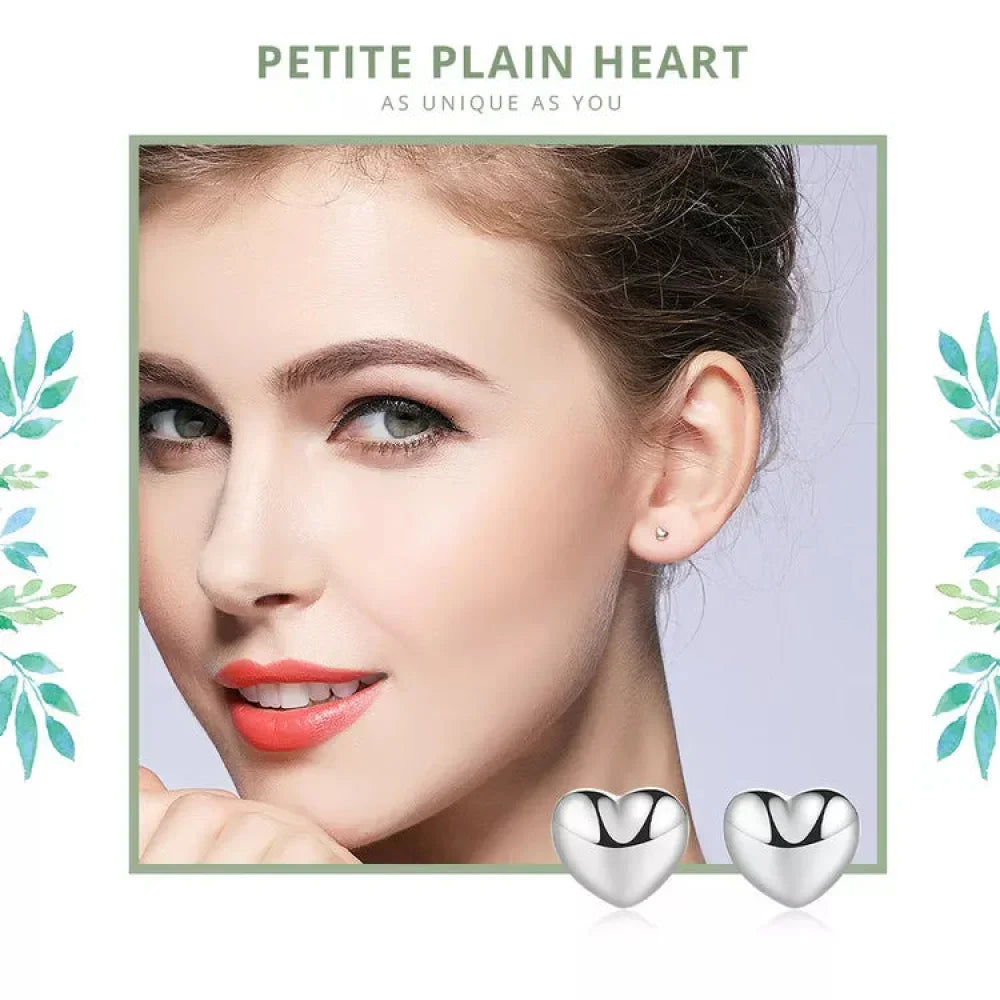 925 Sterling Silver Petite Plain Hearts Stud Earrings | Minimalist Fine jewelry
