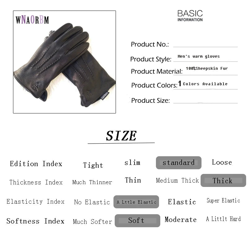New men's 100% sheepskin gloves, deer skin pattern design, warm and soft men's leather gloves, men's mittens with plush lining
