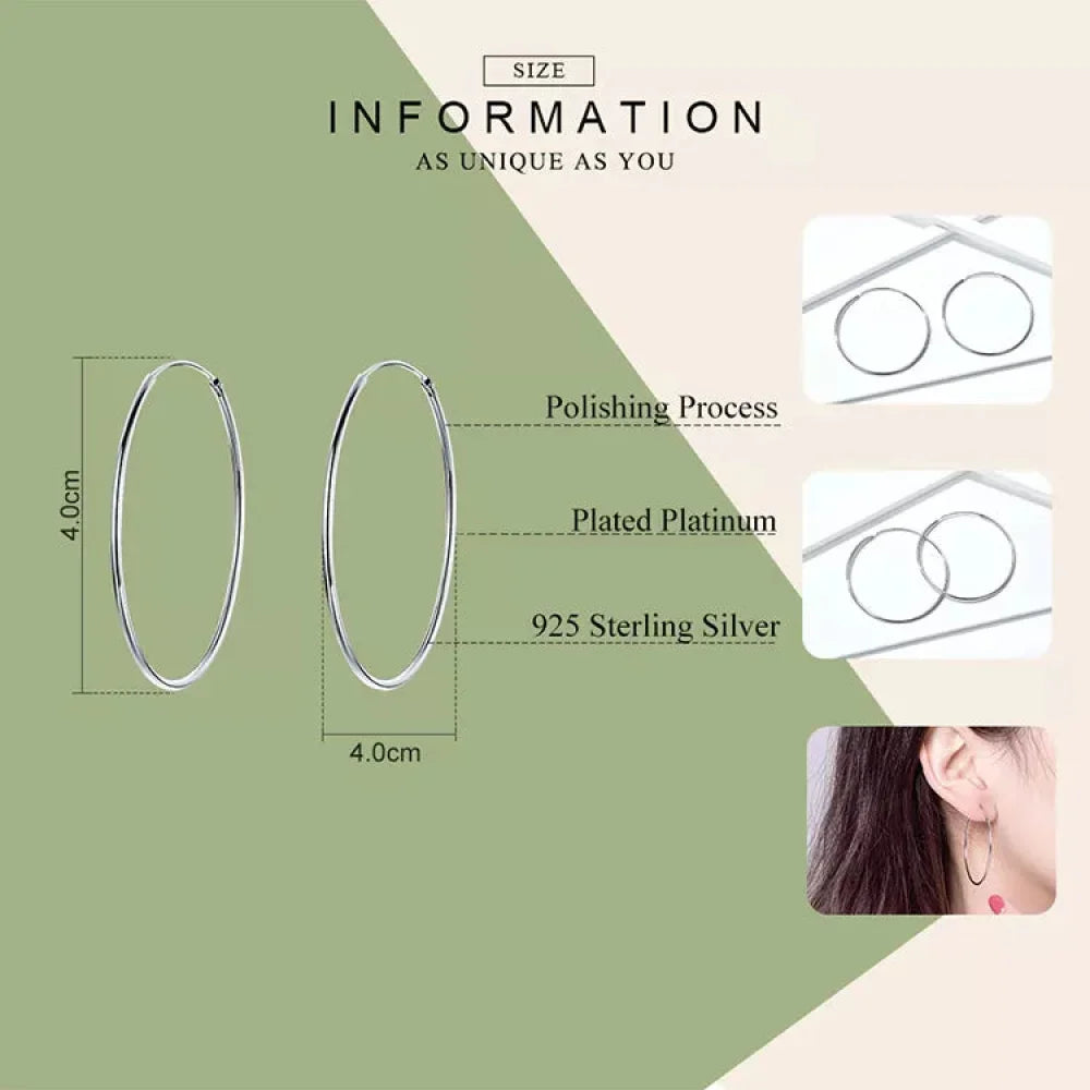 Stylish 925 Sterling Silver Large Hoop Earrings for Women - Trendy Circle Endless Huggie Big Hoops (30/40mm)
