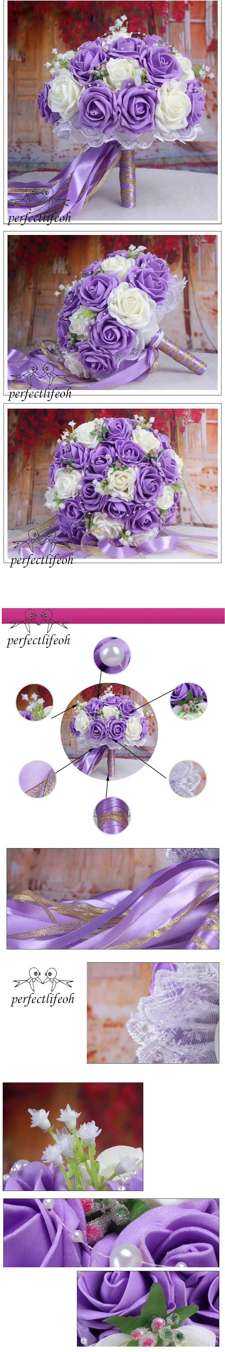 Perfectlifeoh Burgundy Wedding Bouquet Pink/Red/White/Royal Blue Bridal Bridesmaid  Artificial Flower Rose Bride