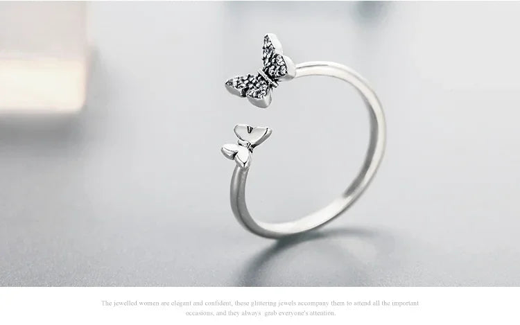 Dazzling Butterfly Sterling Silver Open Ring: A Symbol of Freedom