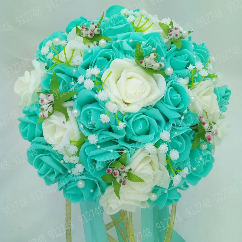 Perfectlifeoh Burgundy Wedding Bouquet Pink/Red/White/Royal Blue Bridal Bridesmaid  Artificial Flower Rose Bride