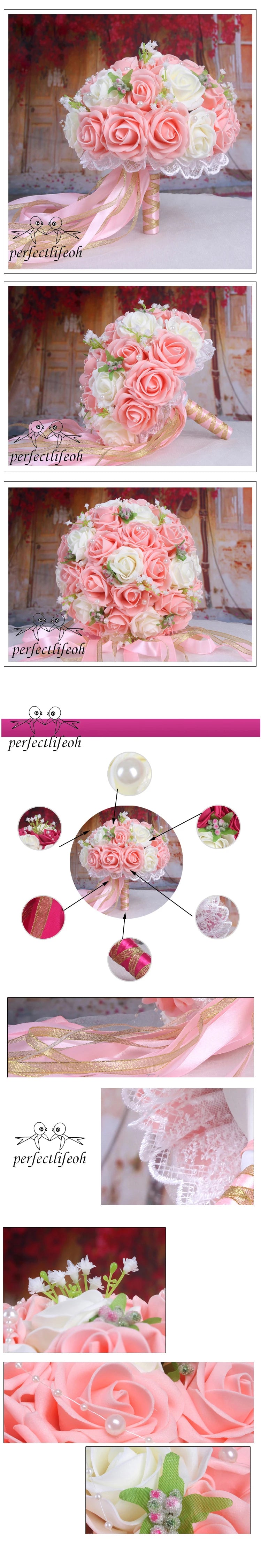 Perfectlifeoh Burgundy Wedding Bouquet Pink/Red/White/Royal Blue Bridal Bridesmaid  Artificial Flower Rose Bride