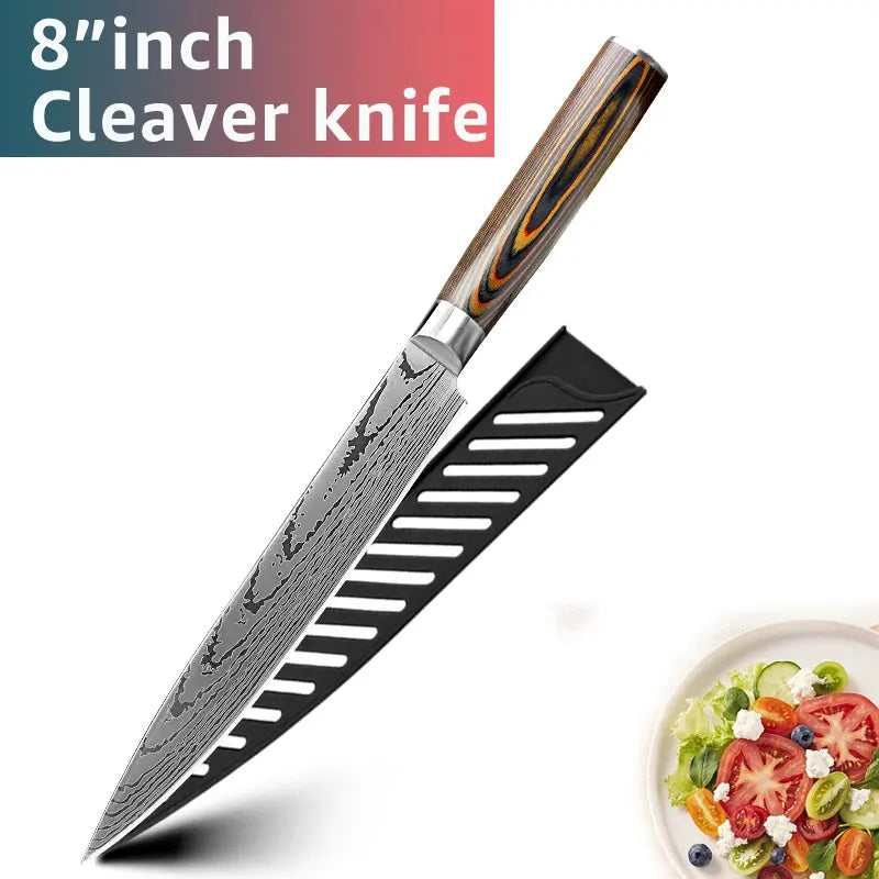 Kitchen knife Set Chef Knives Japanese Utility Paring 7CR17 440C High Carbon Stainless Steel Imitation Damascus Laser Knife