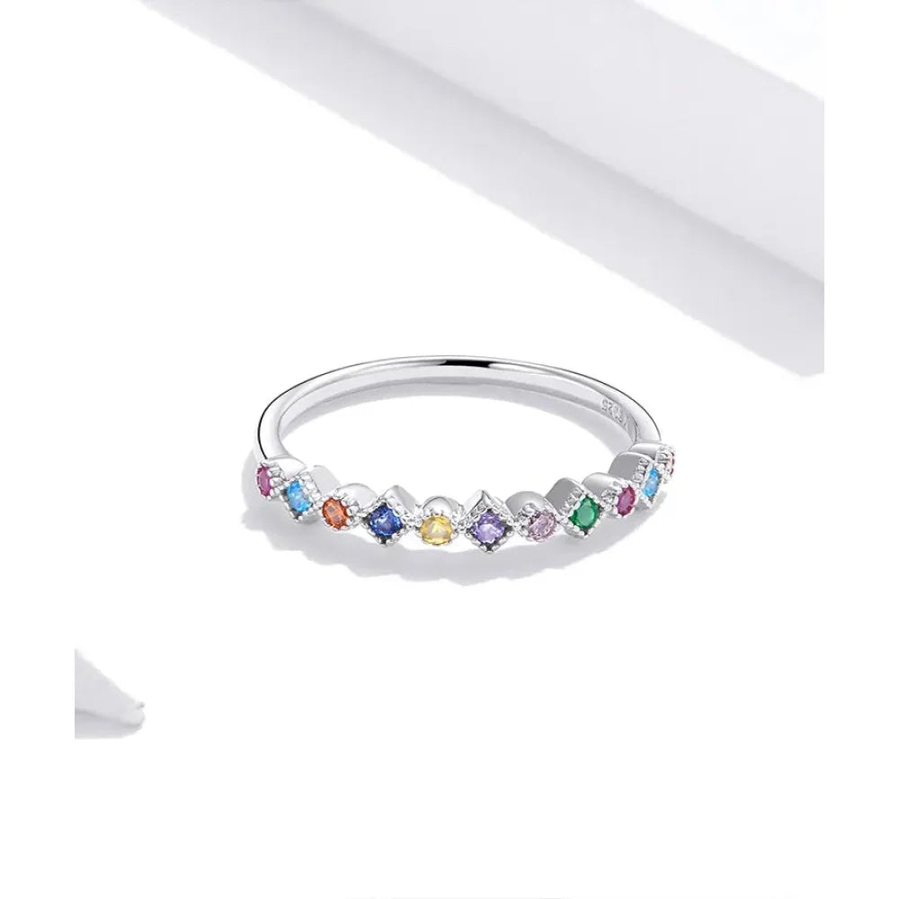 925 Sterling Silver Multicolor Zircon Finger Ring for Women - Trendy Fashion Dazzling CZ Stone Anillos jewelry Gift
