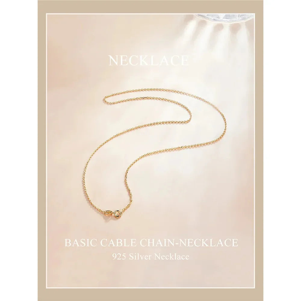 Authentic Gold Color 925 Sterling Silver Basic Cable Chain Necklace - Sca016