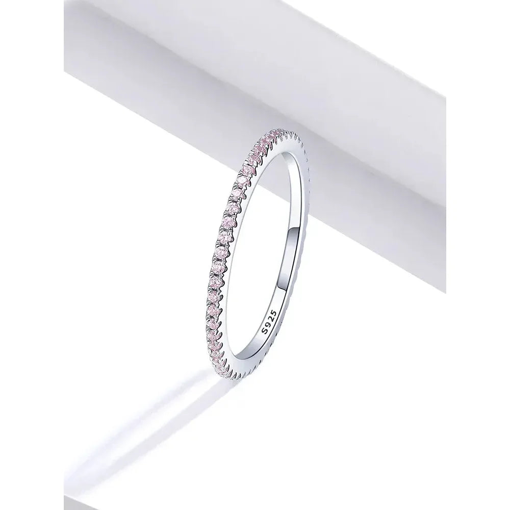 925 Sterling Silver Cz Simulated Diamond Stackable Ring Platinum Plated Eternity Bands For Women