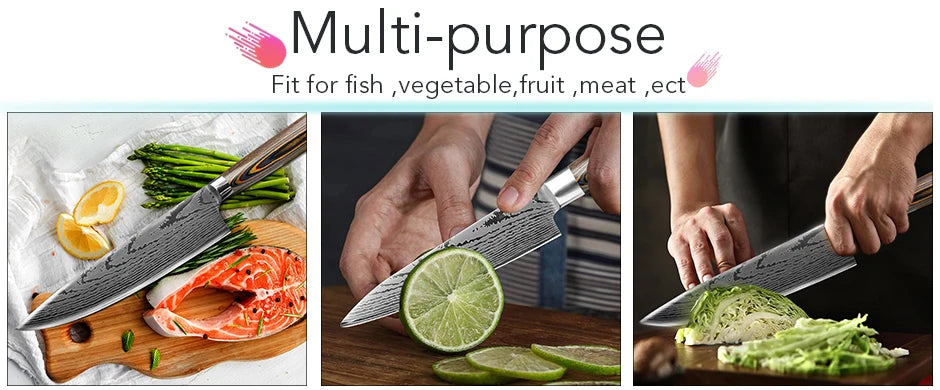 Kitchen knife Set Chef Knives Japanese Utility Paring 7CR17 440C High Carbon Stainless Steel Imitation Damascus Laser Knife