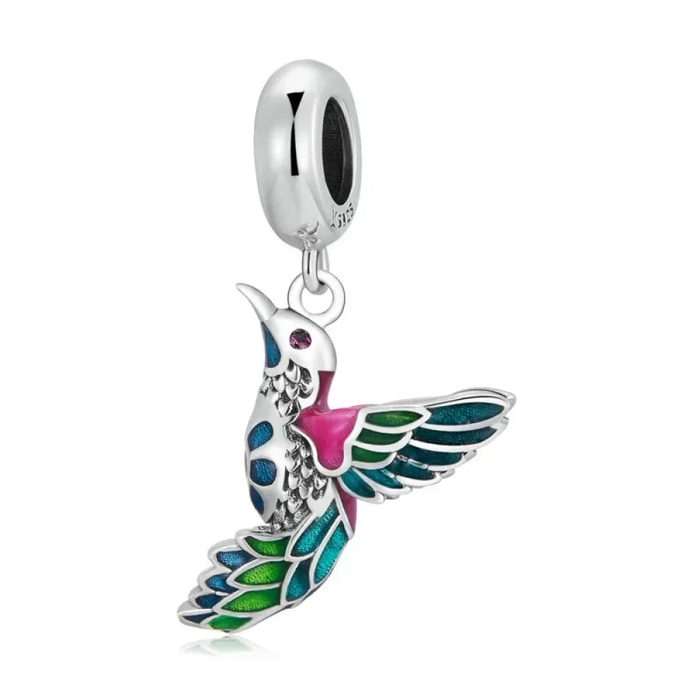 Springtime Charm - Sterling Silver Flower & Bird Pendant For Bracelets