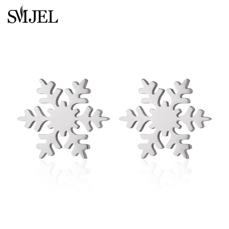 Cute Animal Deer Stud Earrings Stainless Steel Small Snowflake Earring for Women Christmas Jewelry pendientes Gifts