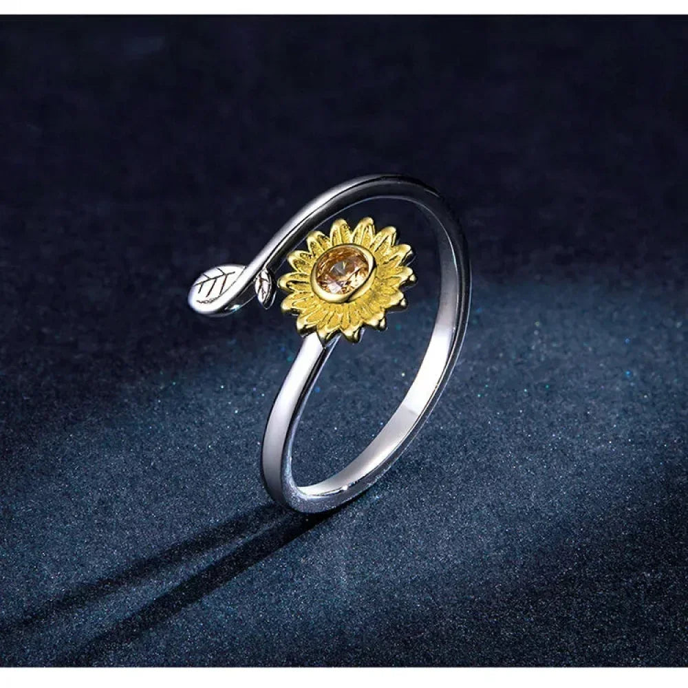 Golden Sunflower Open Ring - A Touch Of Sunshine For Your Hand