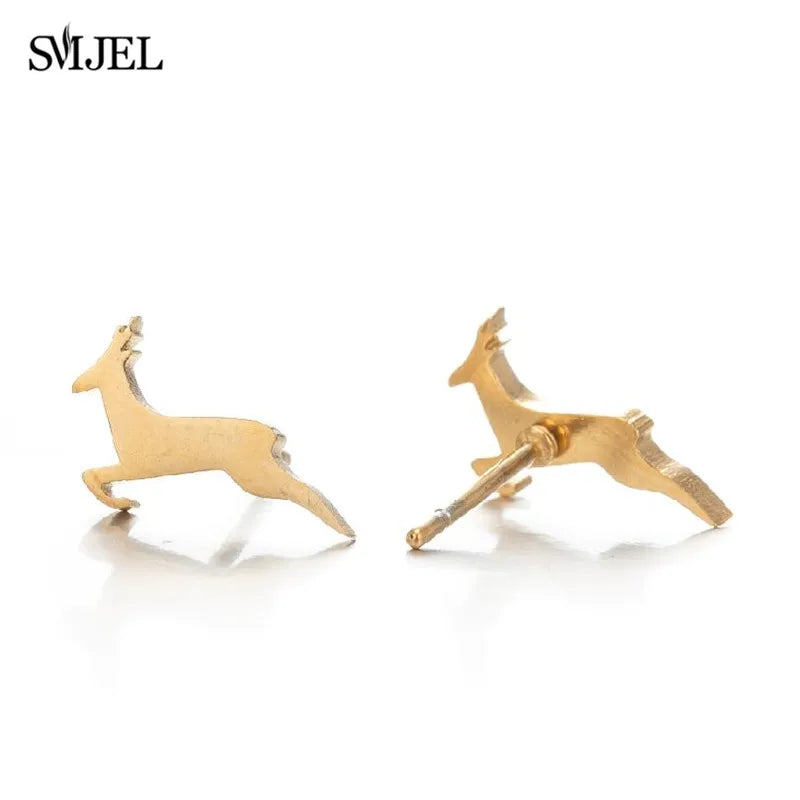 Cute Animal Deer Stud Earrings Stainless Steel Small Snowflake Earring for Women Christmas Jewelry pendientes Gifts
