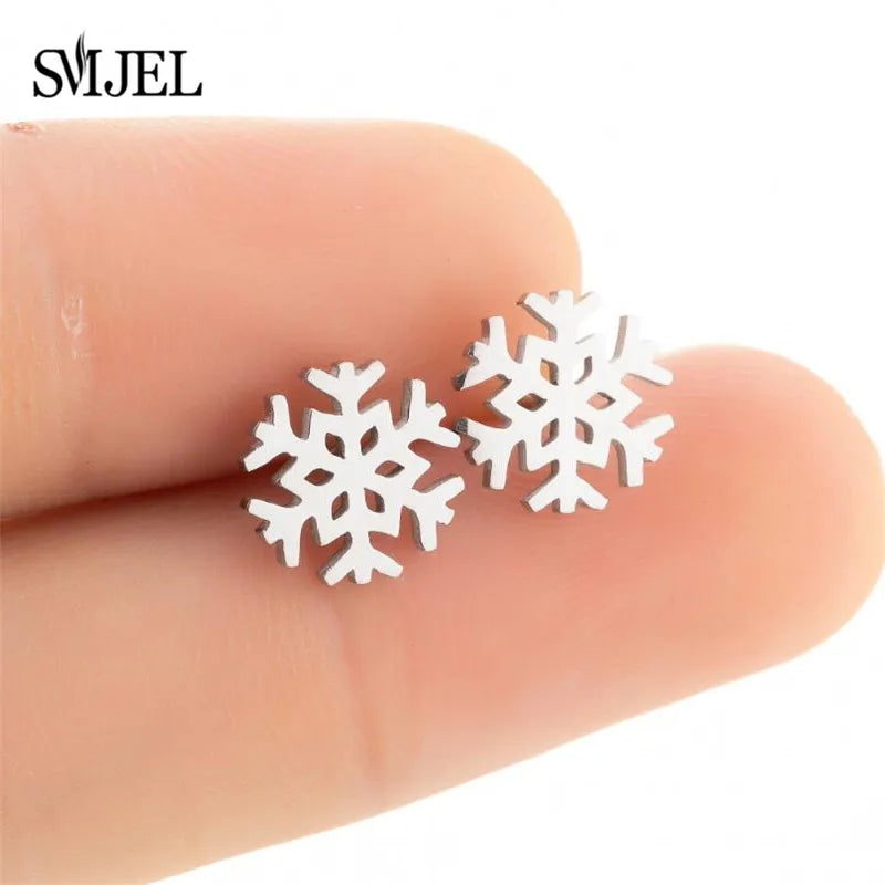 Cute Animal Deer Stud Earrings Stainless Steel Small Snowflake Earring for Women Christmas Jewelry pendientes Gifts