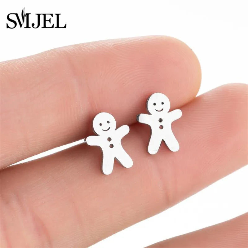 Cute Animal Deer Stud Earrings Stainless Steel Small Snowflake Earring for Women Christmas Jewelry pendientes Gifts