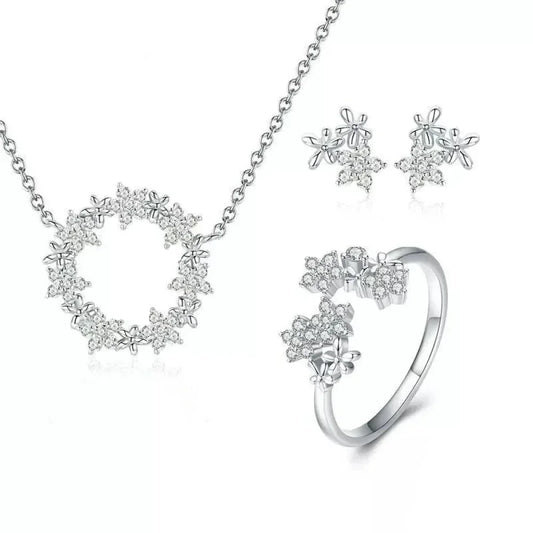 Dazzling Starry Night: 925 Silver Necklace & Ring Set With Cubic Zirconia