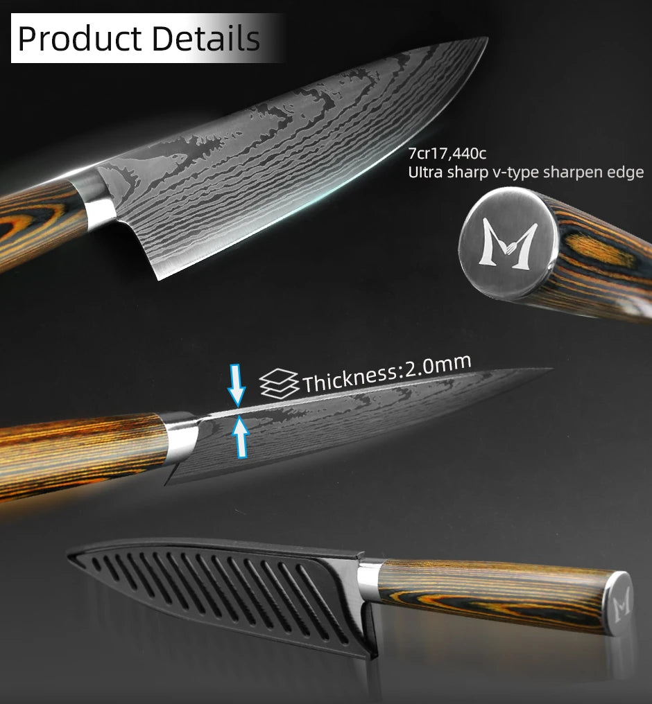 Kitchen knife Set Chef Knives Japanese Utility Paring 7CR17 440C High Carbon Stainless Steel Imitation Damascus Laser Knife