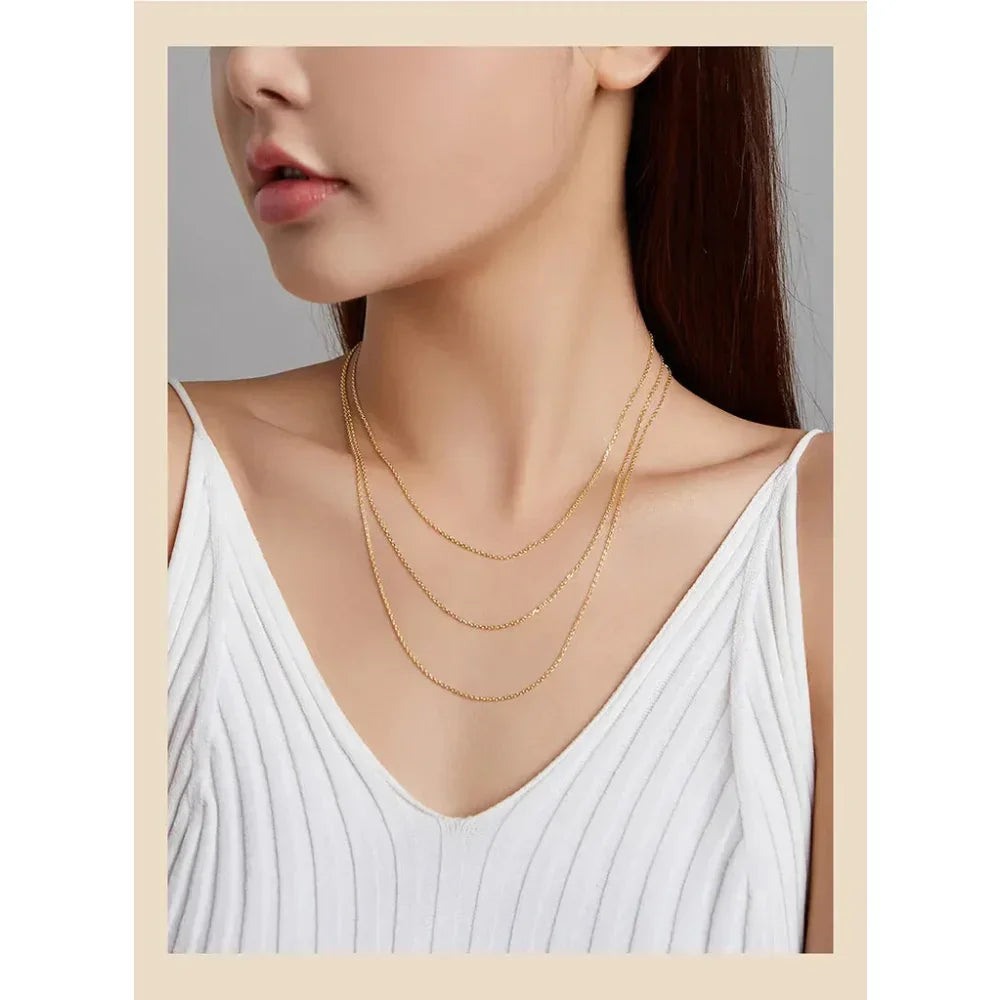 Authentic Gold Color 925 Sterling Silver Basic Cable Chain Necklace - Sca016