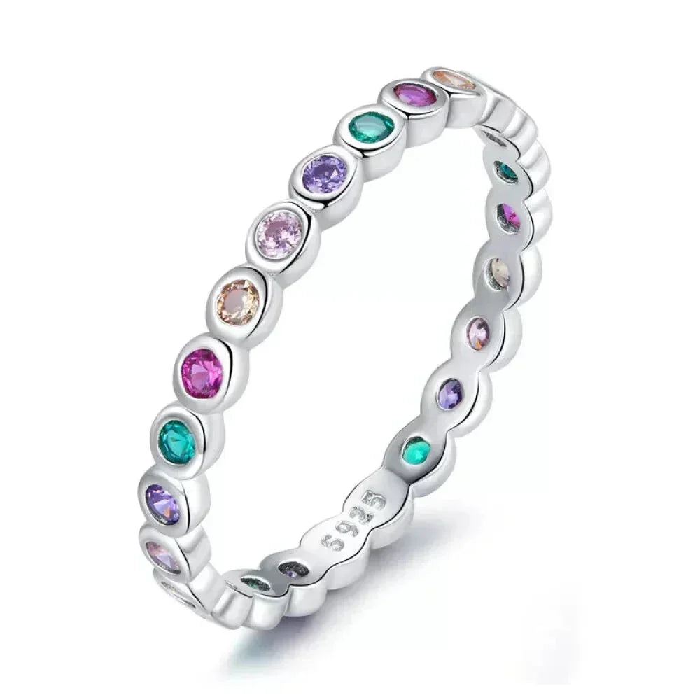 925 Sterling Silver Multicolor Zircon Finger Ring for Women - Trendy Fashion Dazzling CZ Stone Anillos jewelry Gift