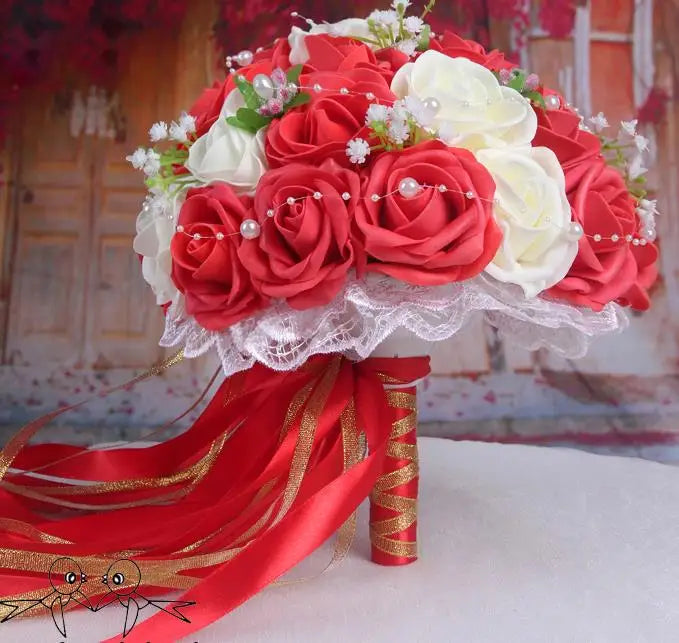 Perfectlifeoh Burgundy Wedding Bouquet Pink/Red/White/Royal Blue Bridal Bridesmaid  Artificial Flower Rose Bride