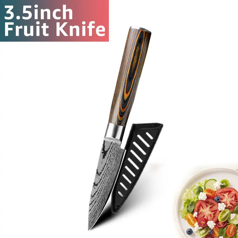 Kitchen knife Set Chef Knives Japanese Utility Paring 7CR17 440C High Carbon Stainless Steel Imitation Damascus Laser Knife