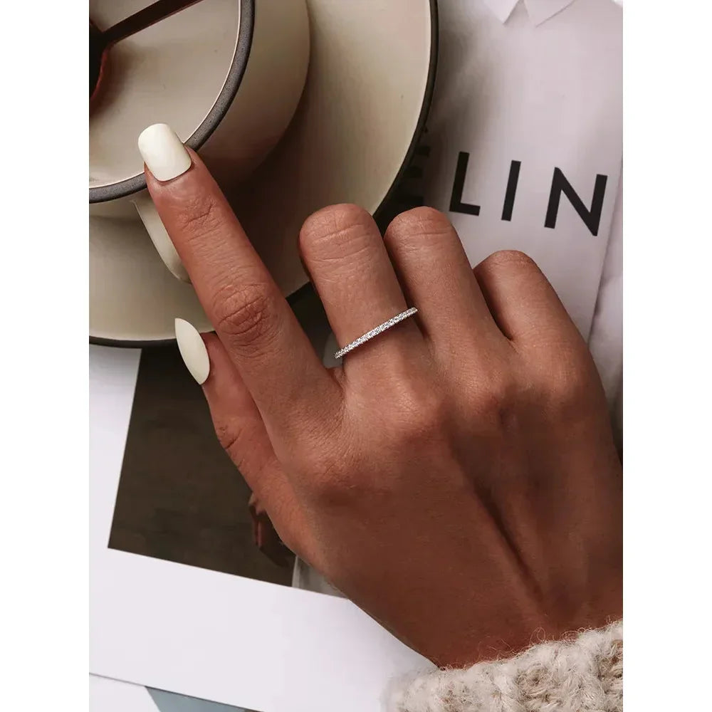 925 Sterling Silver Cz Simulated Diamond Stackable Ring Platinum Plated Eternity Bands For Women