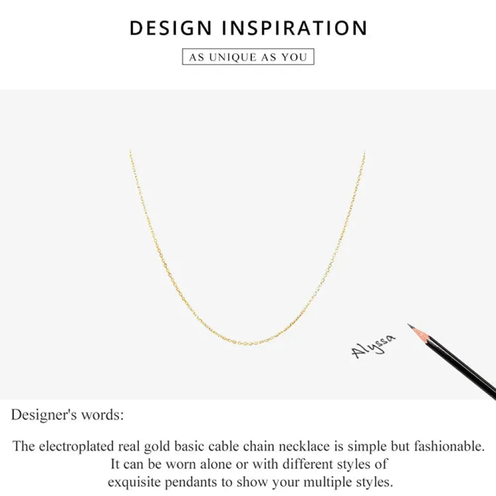 Authentic Gold Color 925 Sterling Silver Basic Cable Chain Necklace - Sca016