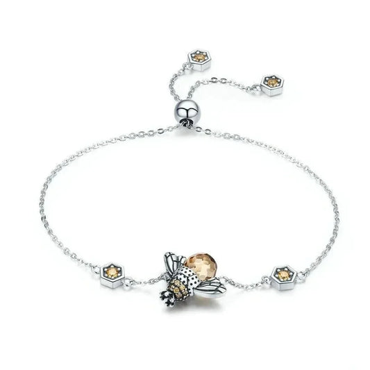 Sterling Silver Dancing Bee Bracelet With Crystal - Women'S Chain Link Bracelet