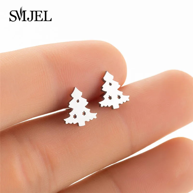 Cute Animal Deer Stud Earrings Stainless Steel Small Snowflake Earring for Women Christmas Jewelry pendientes Gifts