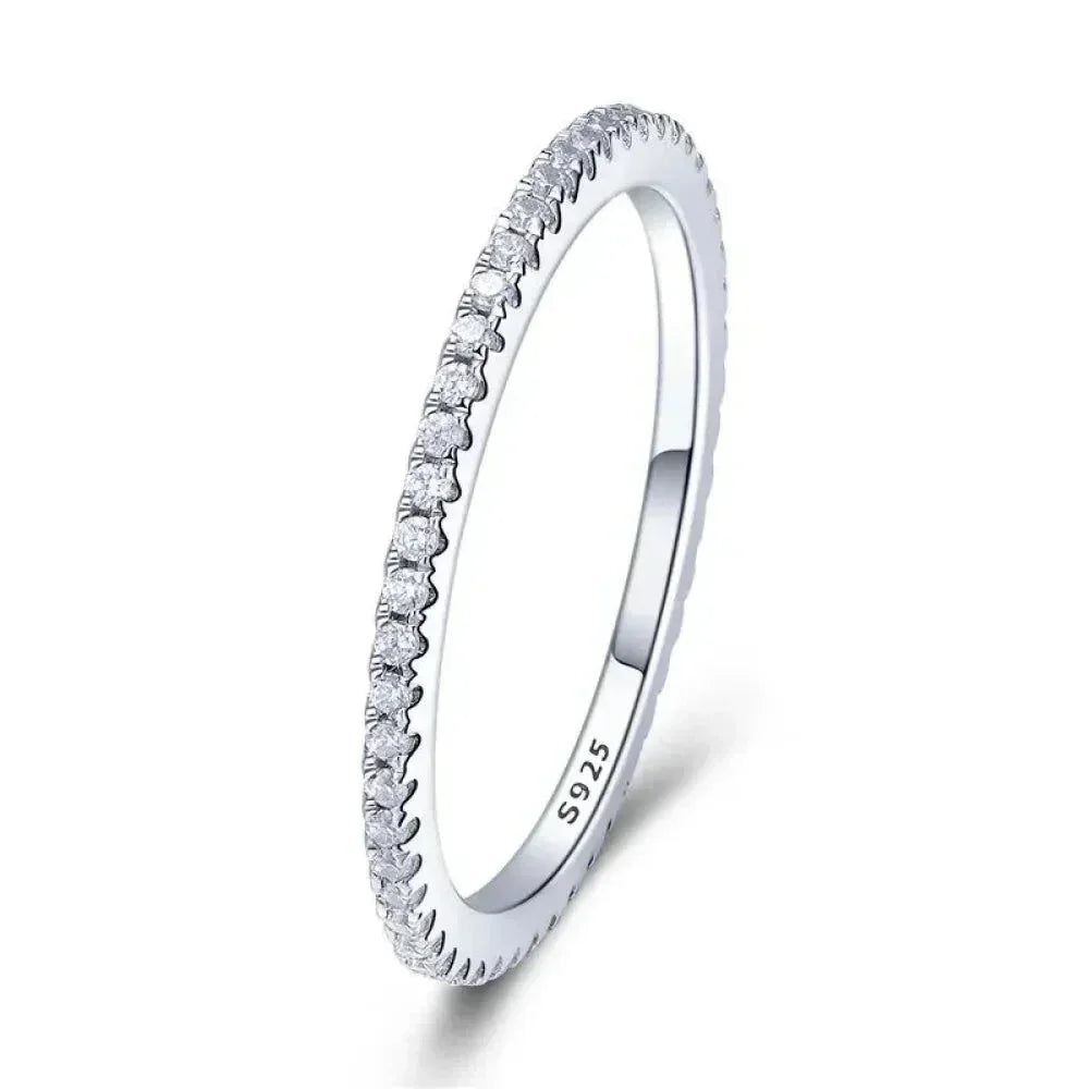 925 Sterling Silver Cz Simulated Diamond Stackable Ring Platinum Plated Eternity Bands For Women