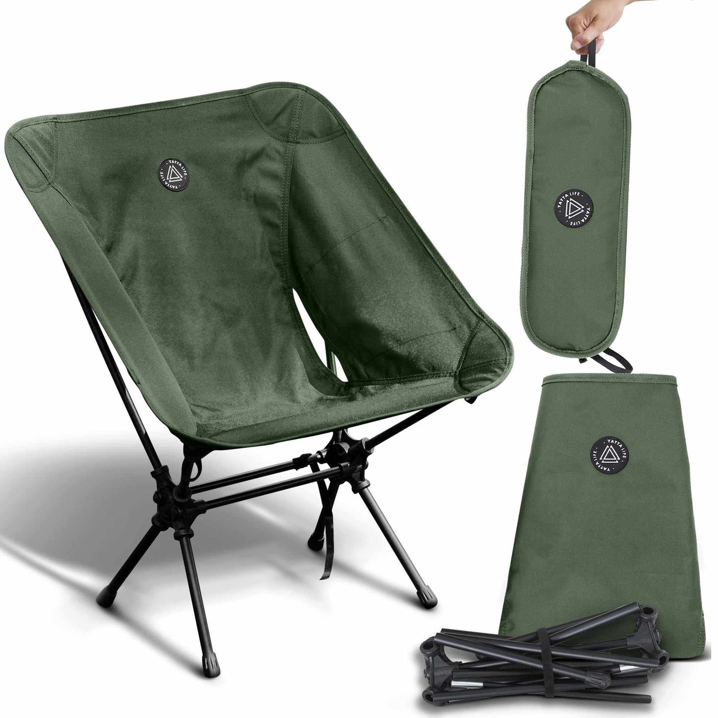 Low Back Ultralight Folding Camping Chairs With Storage Pouch - Army Green-0