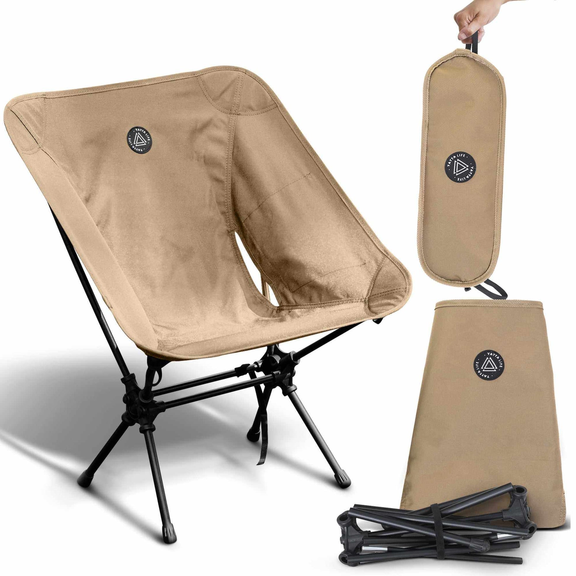 Low Back Ultralight Folding Camping Chairs With Storage Pouch - Khaki-0