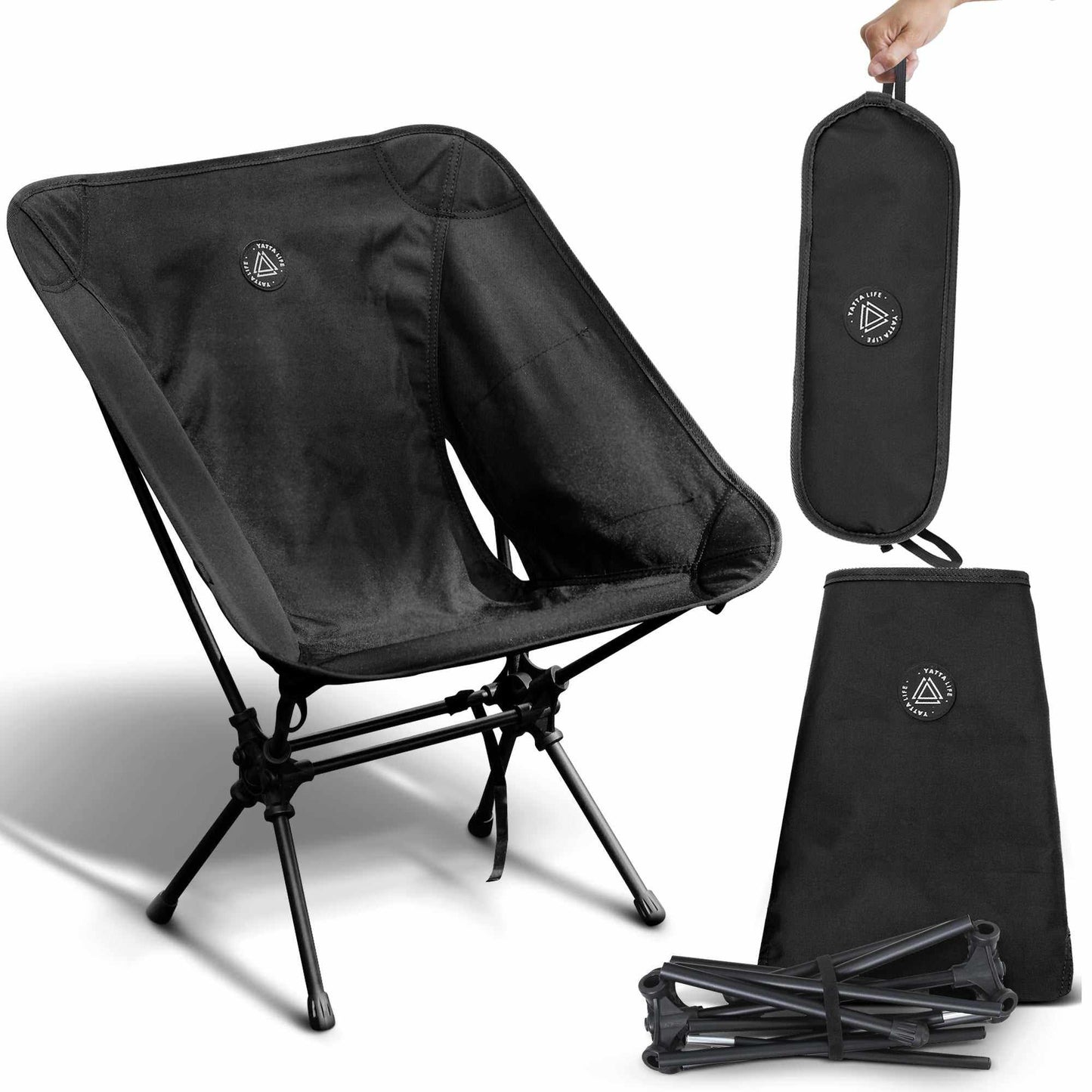 Low Back Ultralight Folding Camping Chairs With Storage Pouch - Black-0