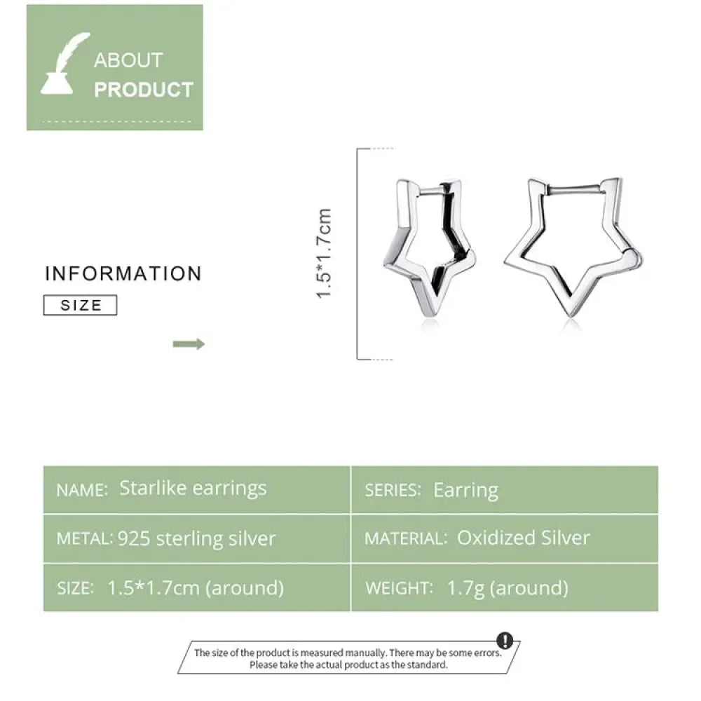 925 Sterling Silver Starlike Earrings - Minimalist Star Shape Ear Buckle for Women - Fashion jewelry SCE1136