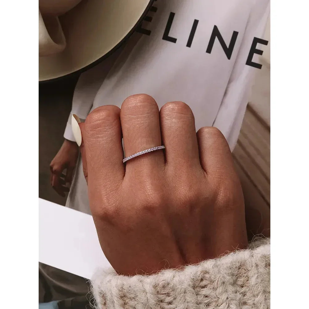 925 Sterling Silver Cz Simulated Diamond Stackable Ring Platinum Plated Eternity Bands For Women