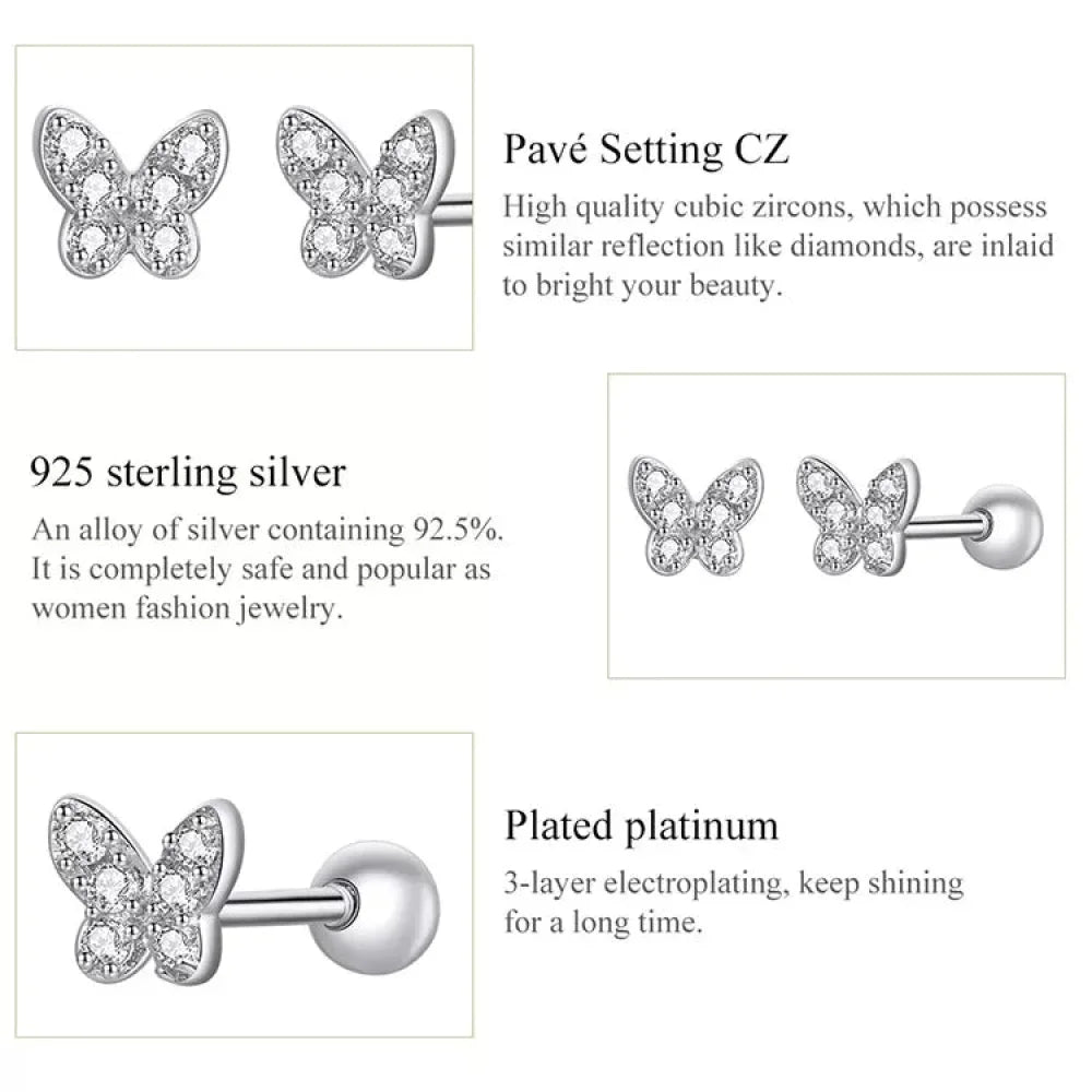 925 Sterling Silver Star And Butterfly Stud Earrings - Delicate And Fine Jewelry