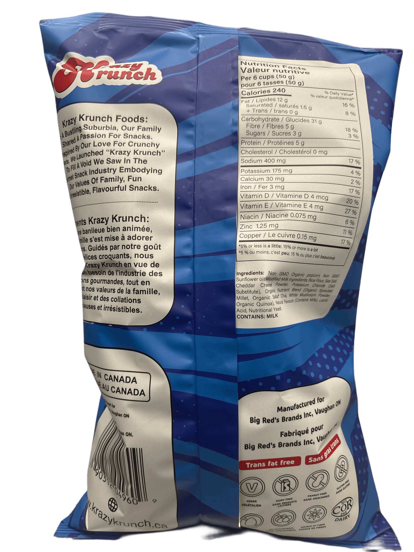 Krazy Krunch Popcorn White Cheddar 135G - Canadian Edition