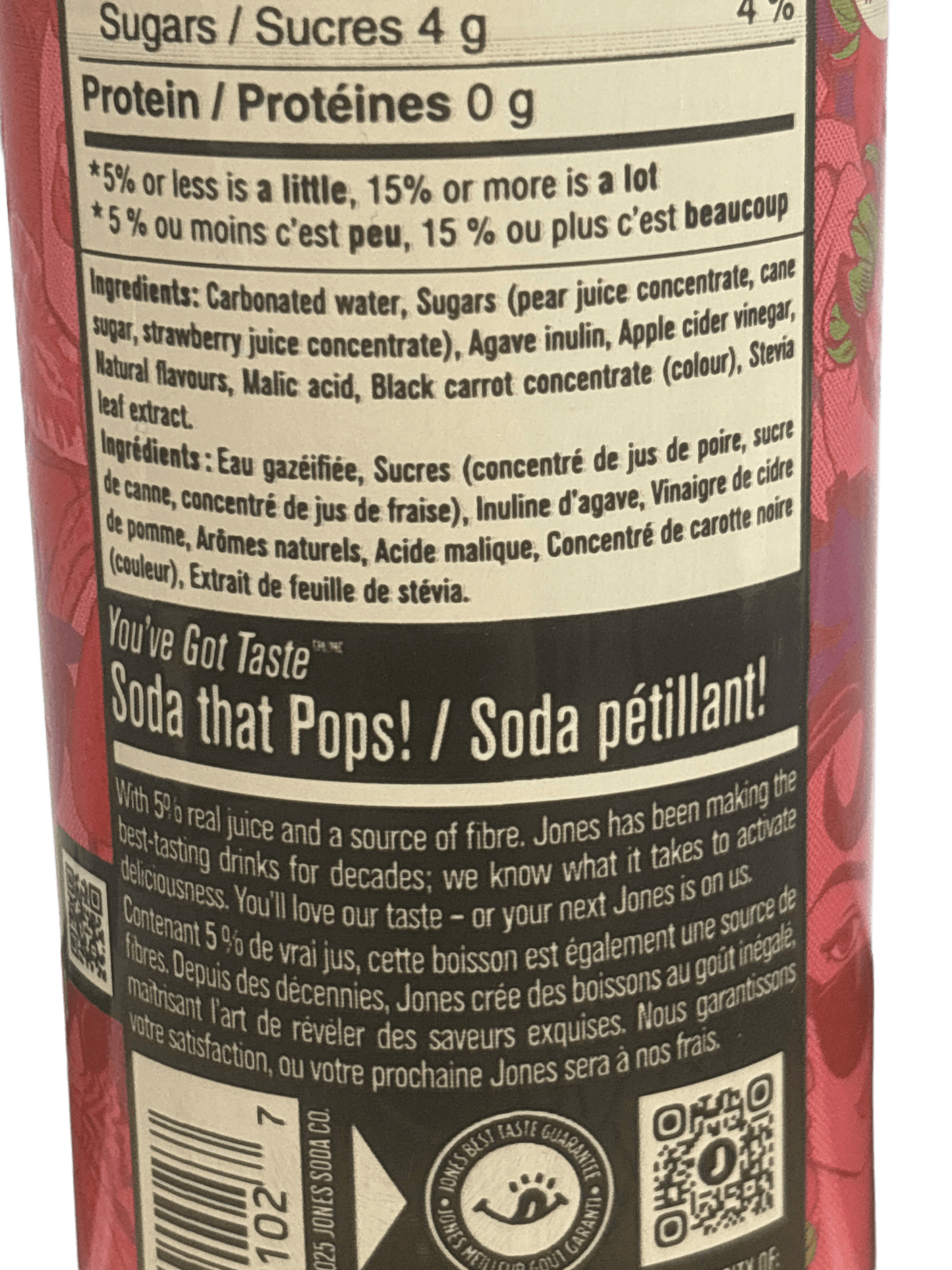 Pop Jones Prebiotic Strawberry Passionfruit Soda 355ML - Canada Edition