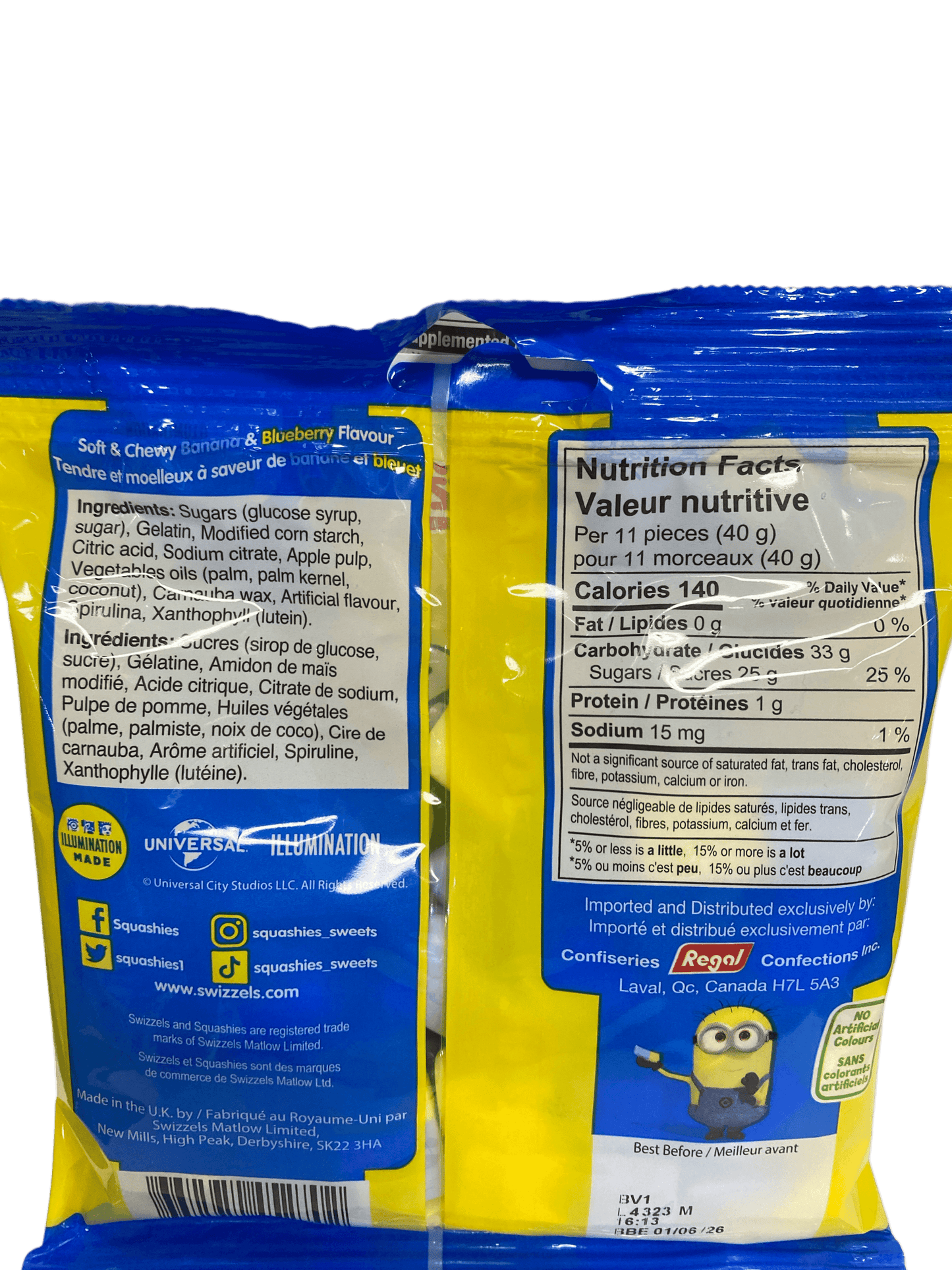 Squashies Soft & Chewy Minions Banana & Blueberry 140G - Canadian Edition
