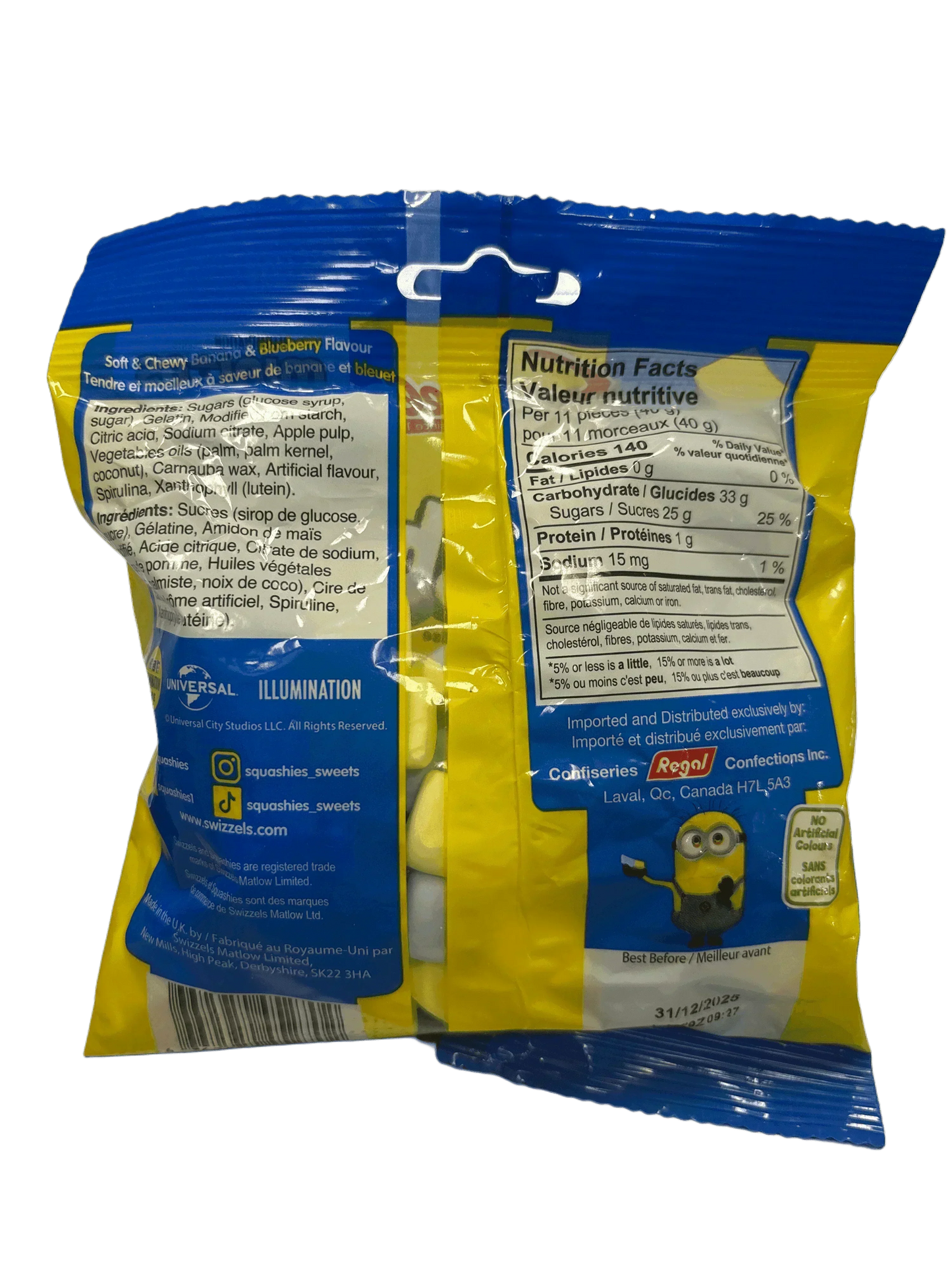 Squashies Soft & Chewy Minions Banana & Blueberry 140G - Canadian Edition