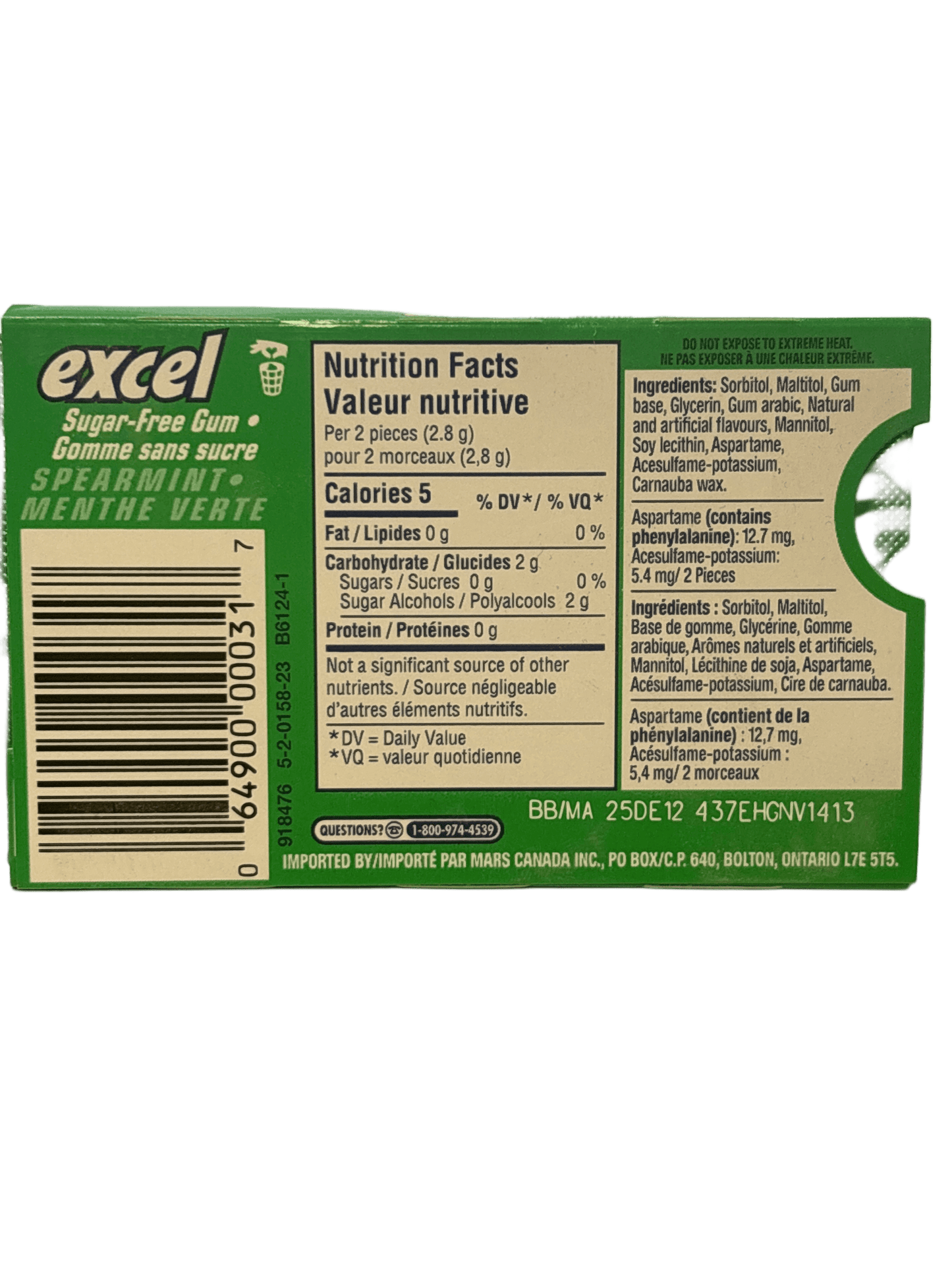Excel Spearmint Gum 12 Pieces - Canadian Edition