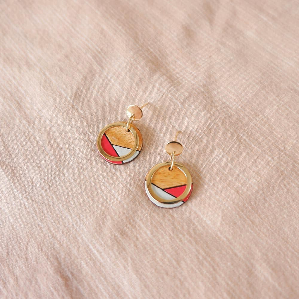 Conture Recycled Wood Gold Plated Earrings (4 Colours Available)-2