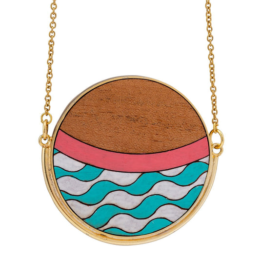 Island Recycled Wood Gold Necklace-0