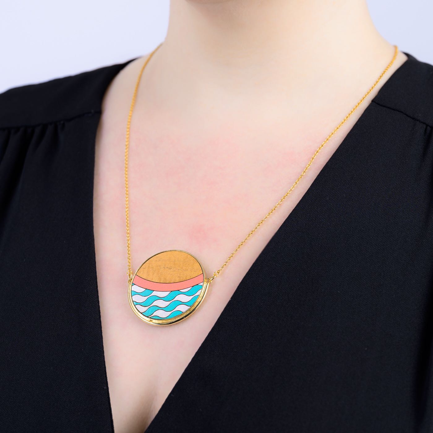 Island Recycled Wood Gold Necklace-1