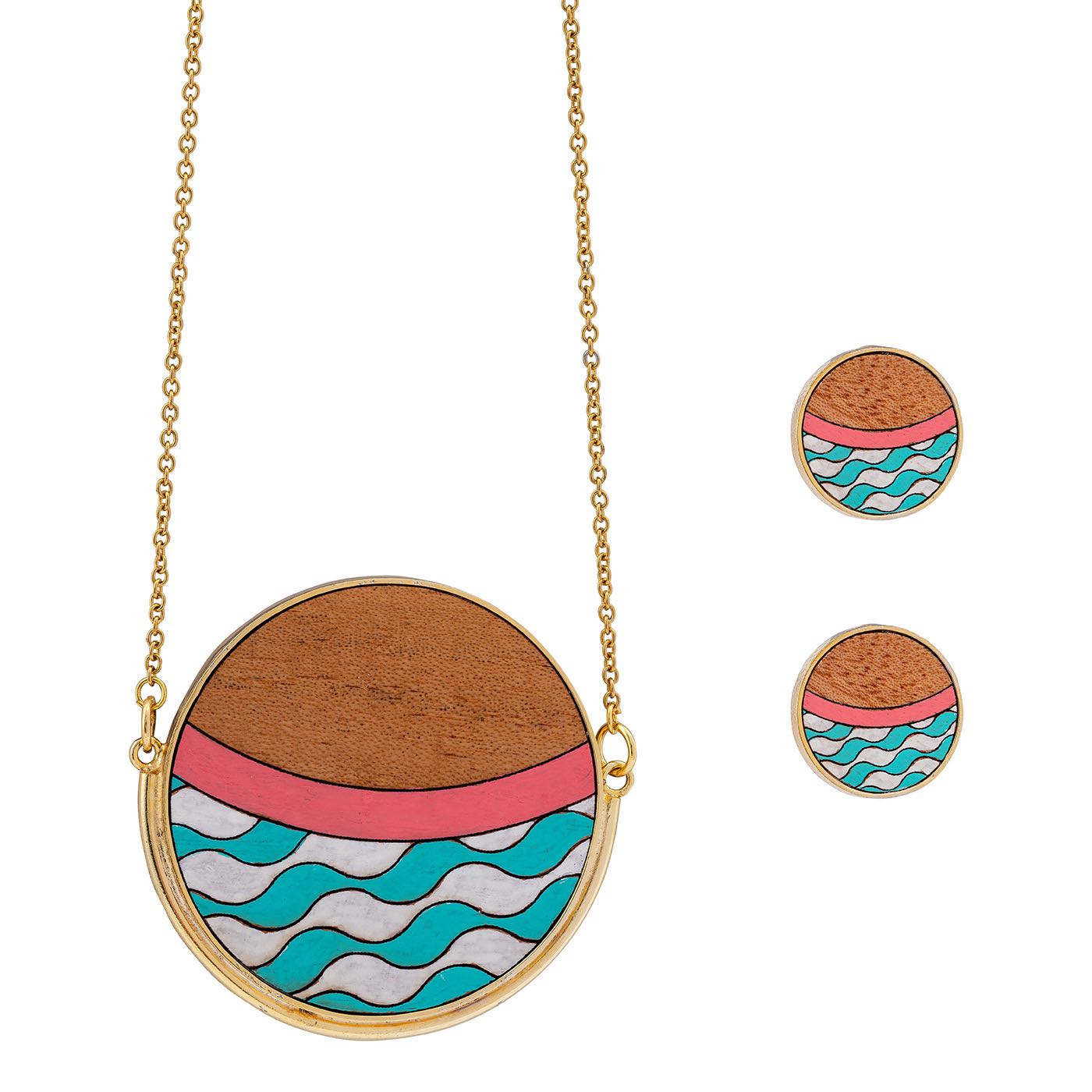 Island Recycled Wood Gold Necklace-2